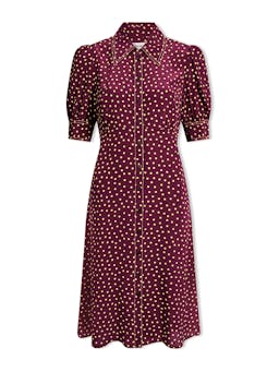 Burgundy gold polka dot print Ivy silk dress Dress Cefinn    - Collagerie