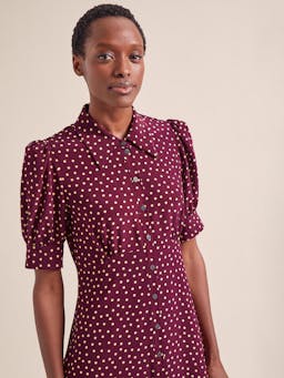 Burgundy gold polka dot print Ivy silk dress Dress Cefinn    - Collagerie