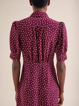 Burgundy gold polka dot print Ivy silk dress Dress Cefinn    - Collagerie