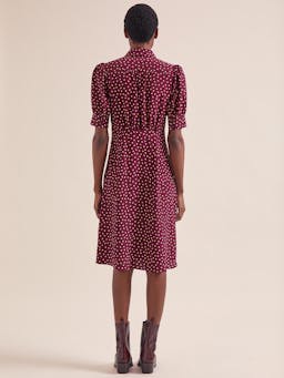 Burgundy gold polka dot print Ivy silk dress Dress Cefinn    - Collagerie