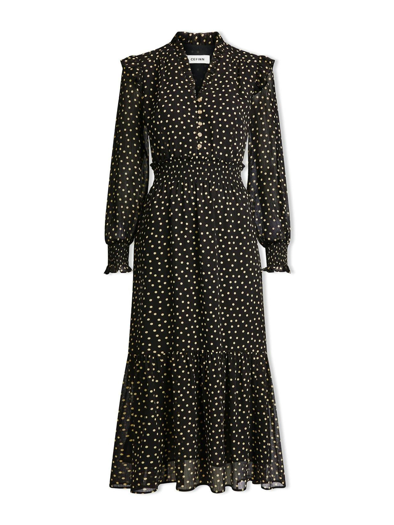 Black cream polka dot Saskia maxi shirt dress