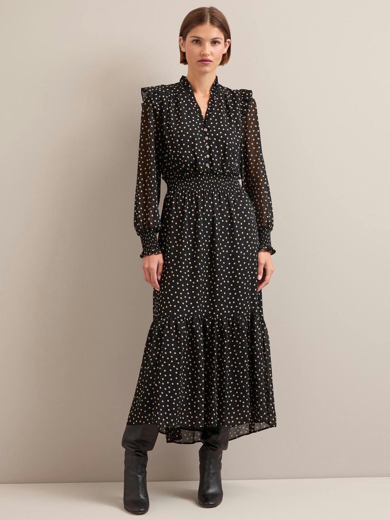 Black cream polka dot Saskia maxi shirt dress Dress Cefinn    - Collagerie