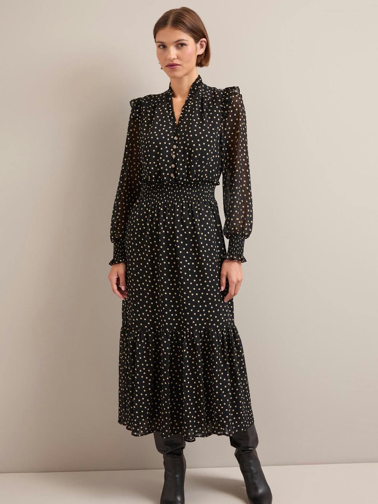 Black cream polka dot Saskia maxi shirt dress Dress Cefinn    - Collagerie