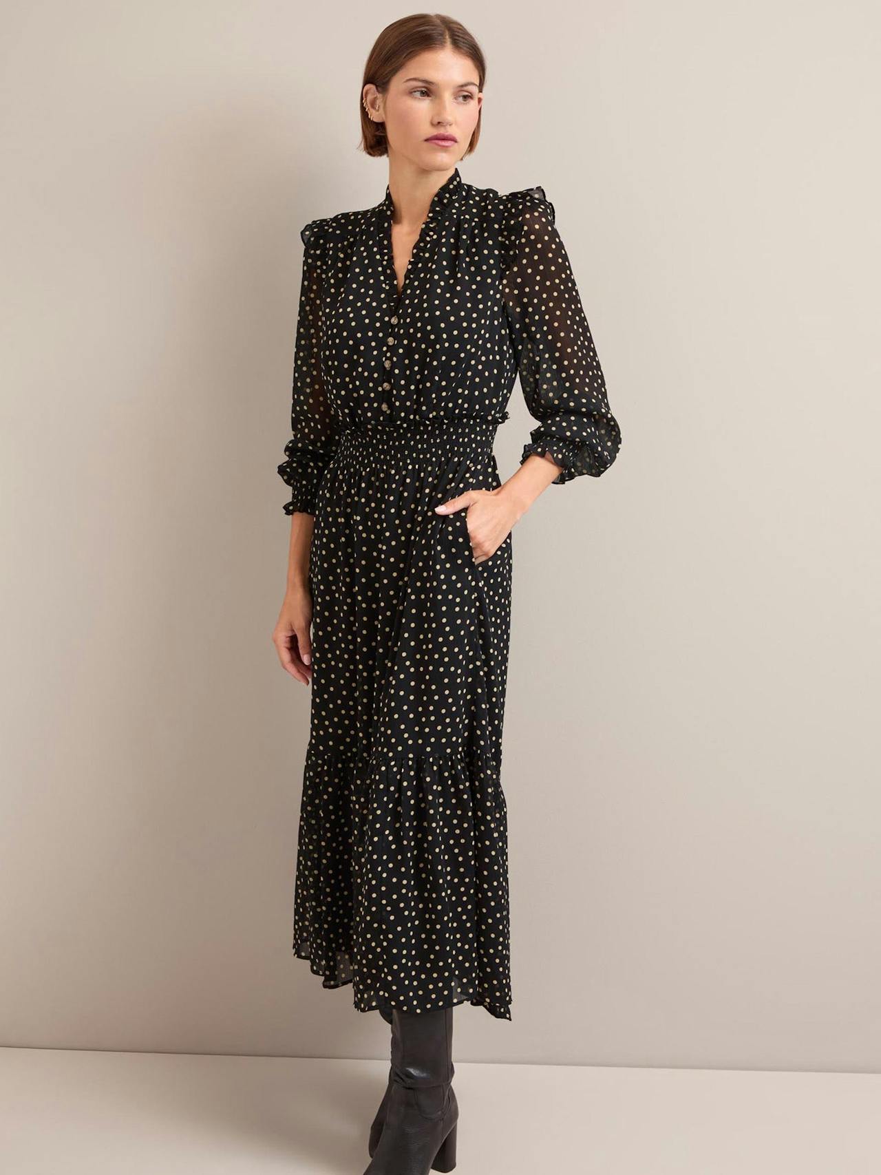 Black cream polka dot Saskia maxi shirt dress Dress Cefinn    - Collagerie