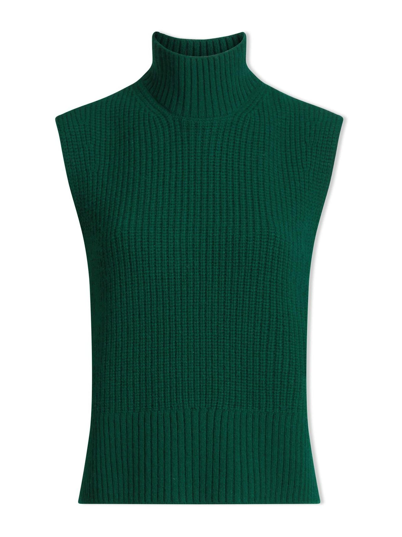 Dark green Janie cashmere blend funnel neck sleeveless jumper