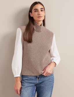 Taupe Janie cashmere blend funnel neck sleeveless jumper Knit Cefinn    - Collagerie