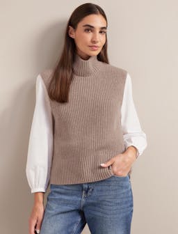 Taupe Janie cashmere blend funnel neck sleeveless jumper Knit Cefinn    - Collagerie