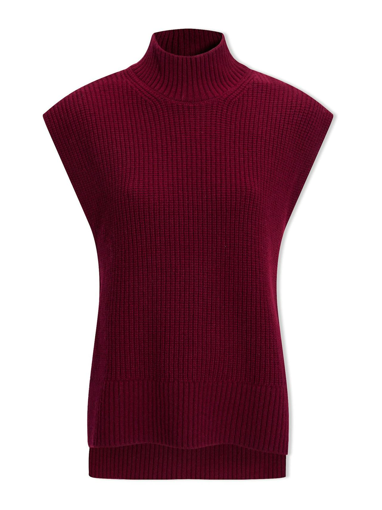 Burgundy Janice cashmere blend funnel neck sleeveless jumper