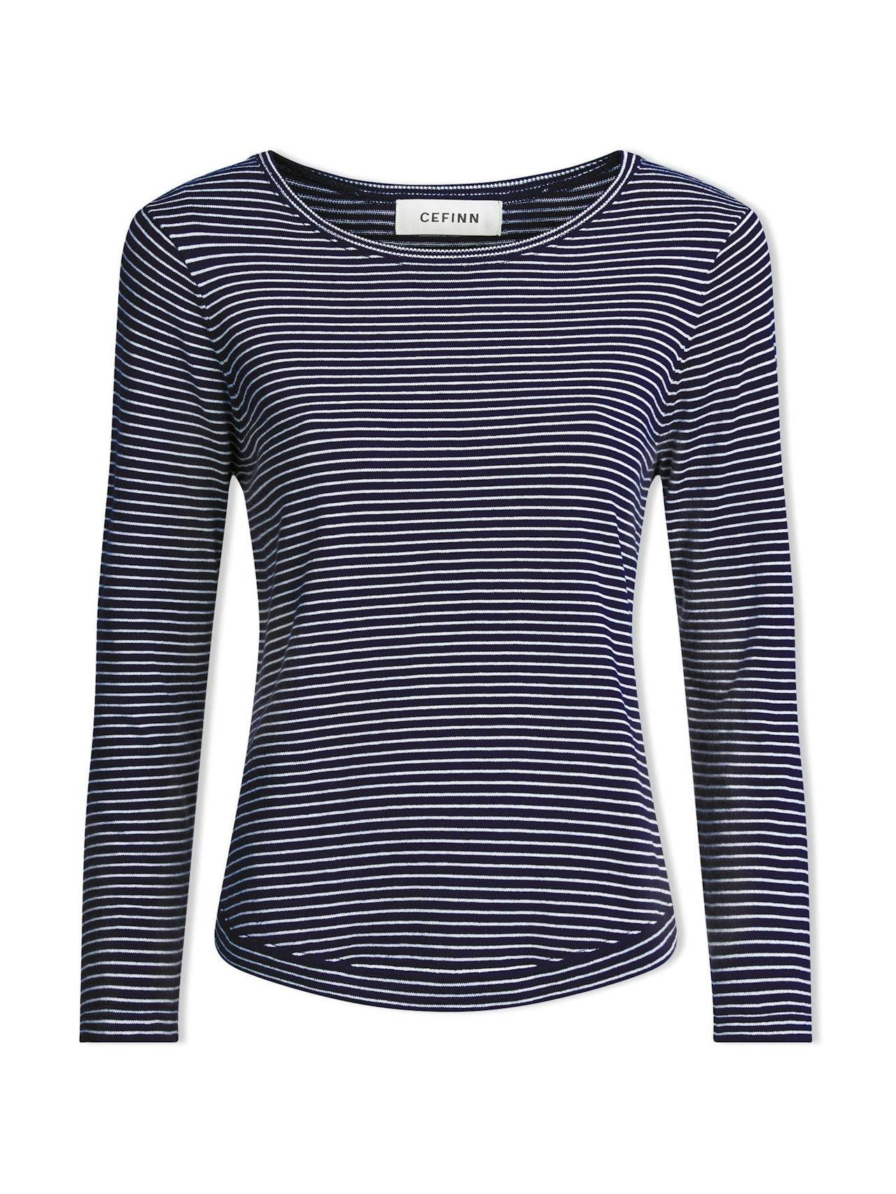 Navy white stripe Maia cotton silk blend t-shirt