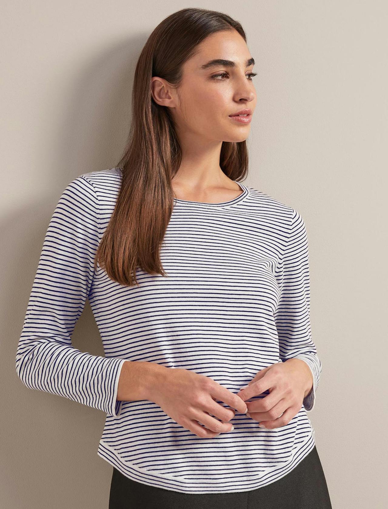 White navy stripe Maia cotton silk blend t-shirt Knit Cefinn    - Collagerie