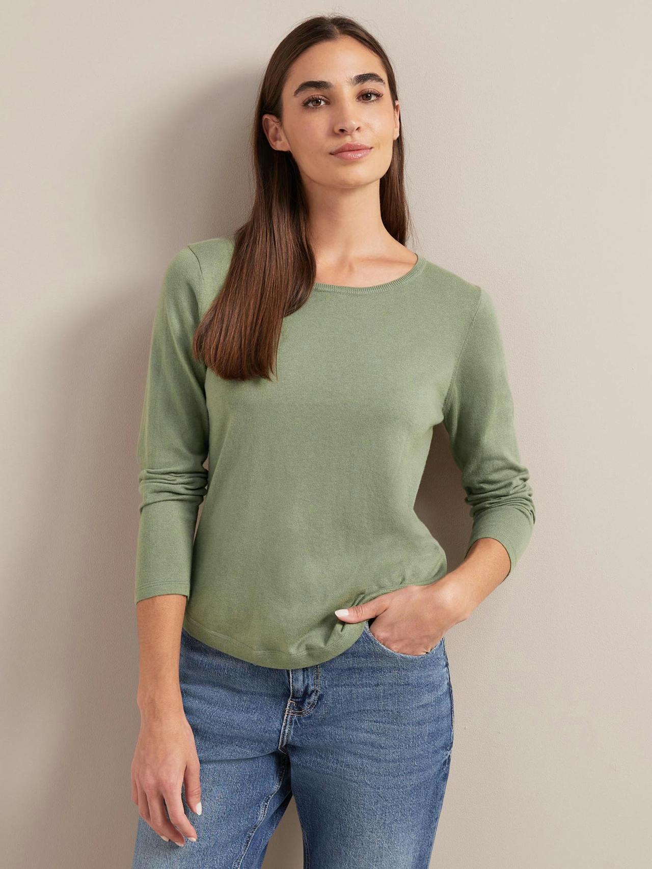 Sage green Maia cotton silk blend t-shirt Knit Cefinn    - Collagerie