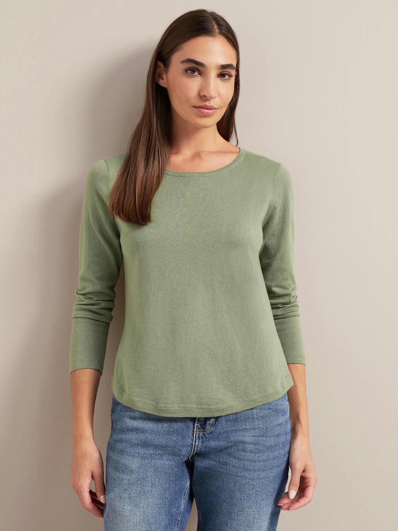 Sage green Maia cotton silk blend t-shirt Knit Cefinn    - Collagerie