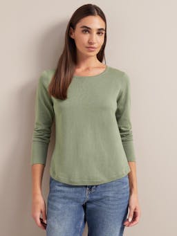 Sage green Maia cotton silk blend t-shirt Knit Cefinn    - Collagerie