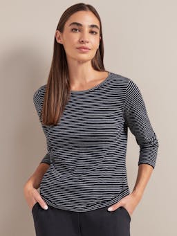 Navy white stripe Maia cotton silk blend t-shirt Knit Cefinn    - Collagerie