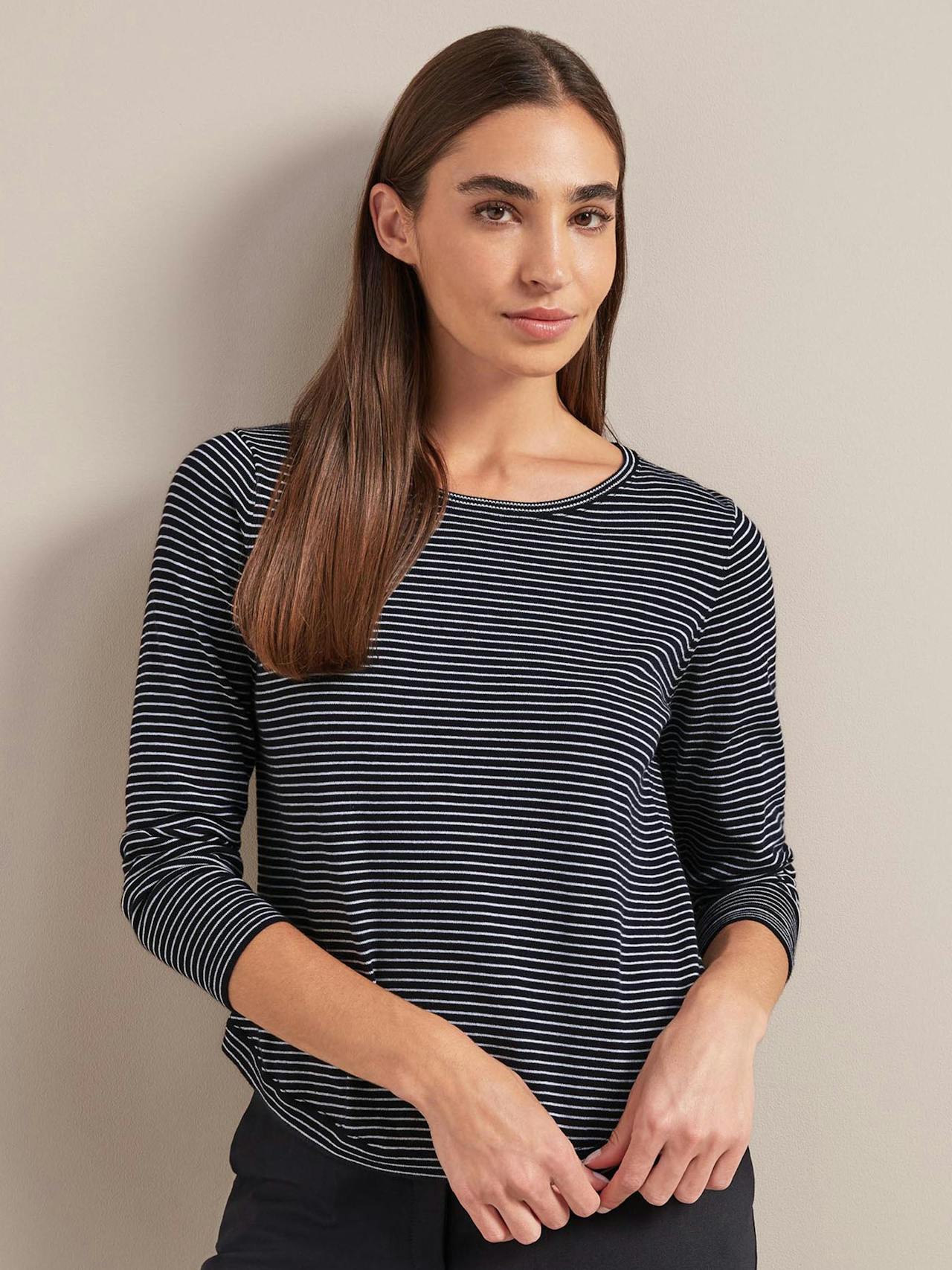 Navy white stripe Maia cotton silk blend t-shirt Knit Cefinn    - Collagerie