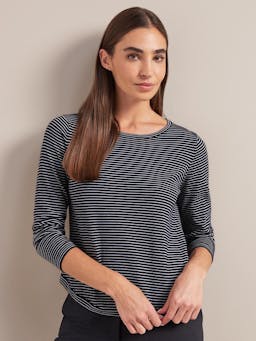 Navy white stripe Maia cotton silk blend t-shirt Knit Cefinn    - Collagerie