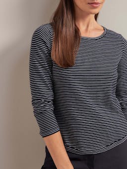 Navy white stripe Maia cotton silk blend t-shirt Knit Cefinn    - Collagerie