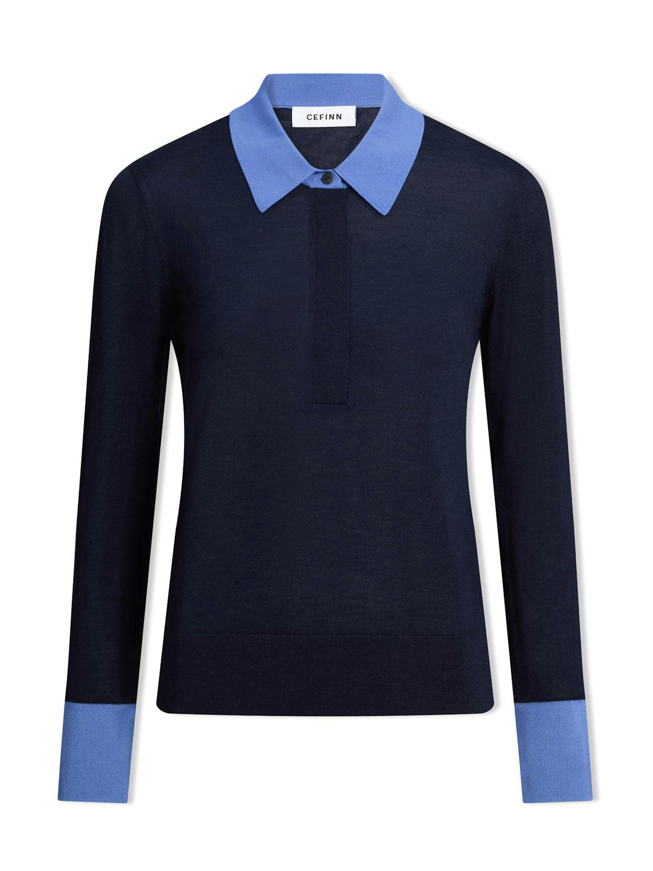 Navy blue colour block Josie silk blend jumper