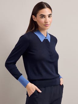 Navy blue colour block Josie silk blend jumper Knit Cefinn    - Collagerie