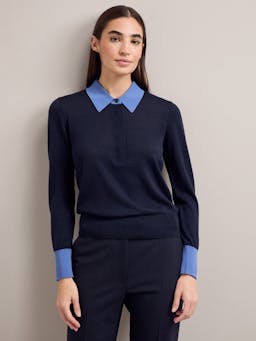 Navy blue colour block Josie silk blend jumper Knit Cefinn    - Collagerie