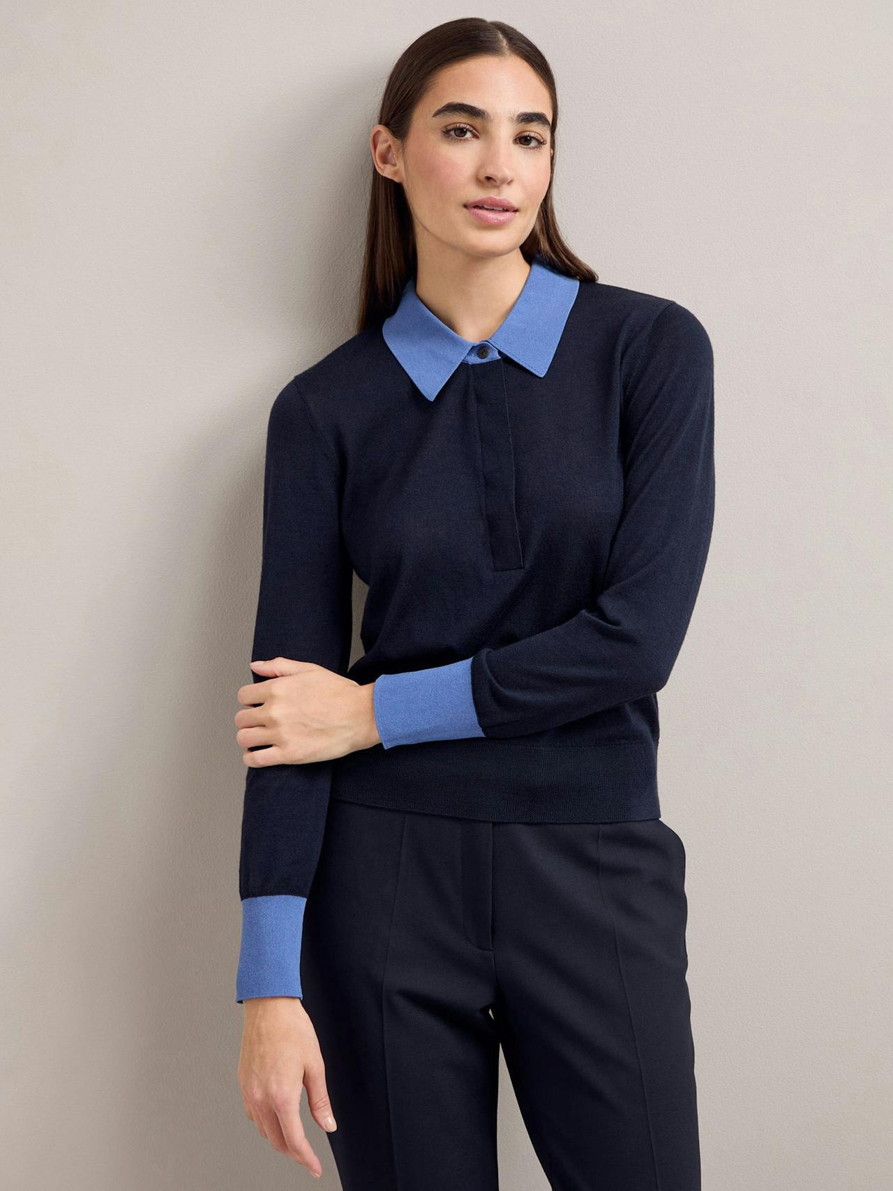 Navy blue colour block Josie silk blend jumper Knit Cefinn    - Collagerie