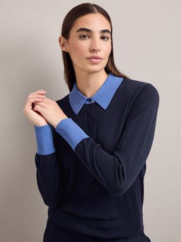 Navy blue colour block Josie silk blend jumper Knit Cefinn    - Collagerie