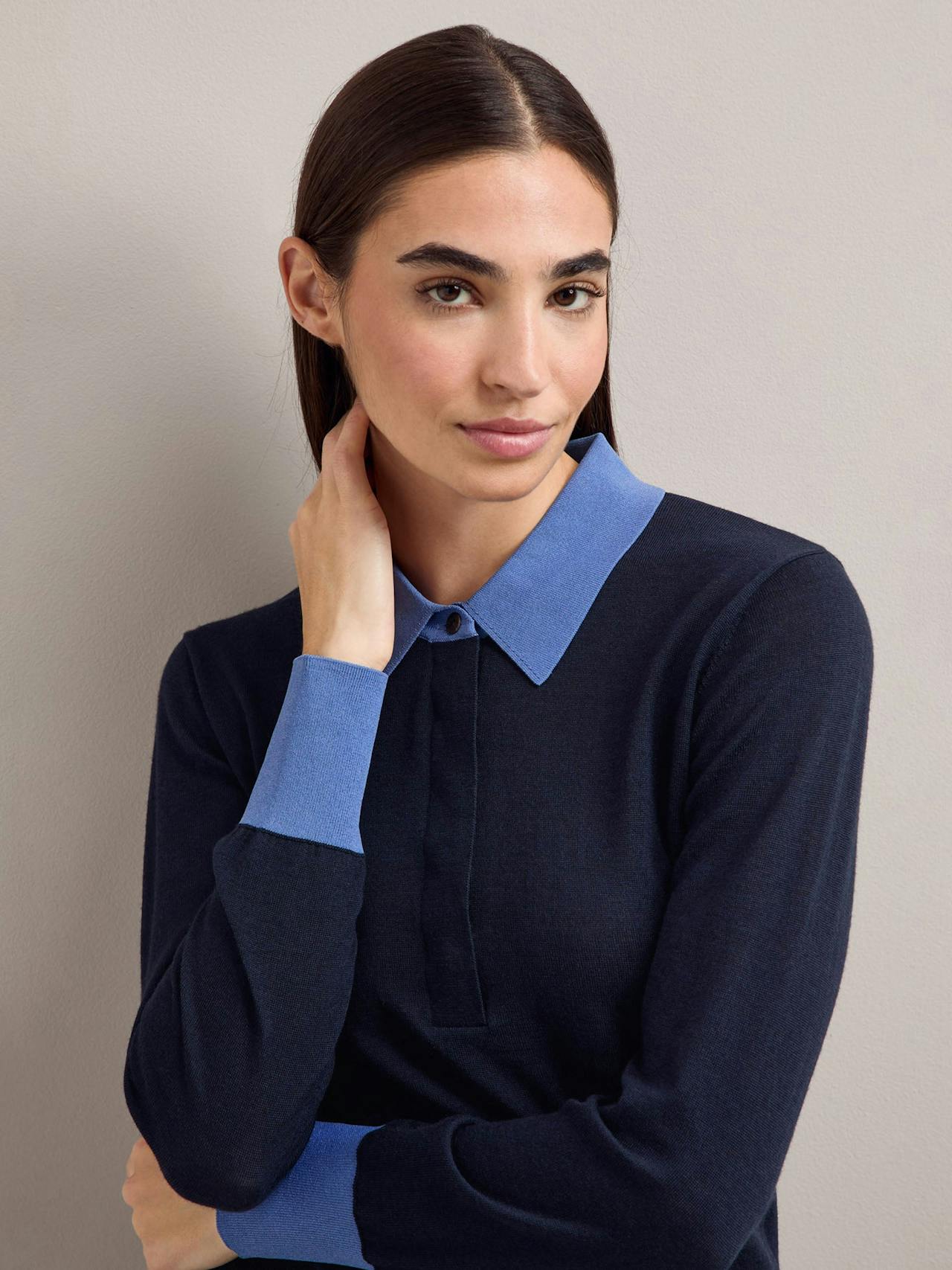 Navy blue colour block Josie silk blend jumper Knit Cefinn    - Collagerie