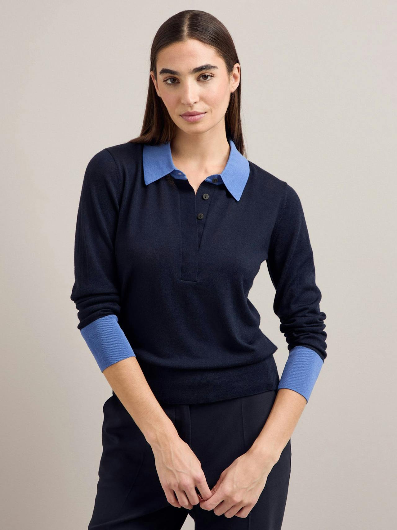 Navy blue colour block Josie silk blend jumper Knit Cefinn    - Collagerie