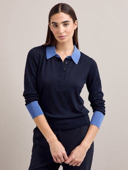 Navy blue colour block Josie silk blend jumper Knit Cefinn    - Collagerie