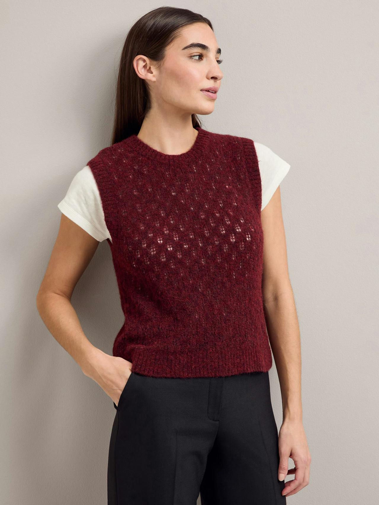 Burgundy Jeanette alpaca sleeveless jumper Knit Cefinn    - Collagerie