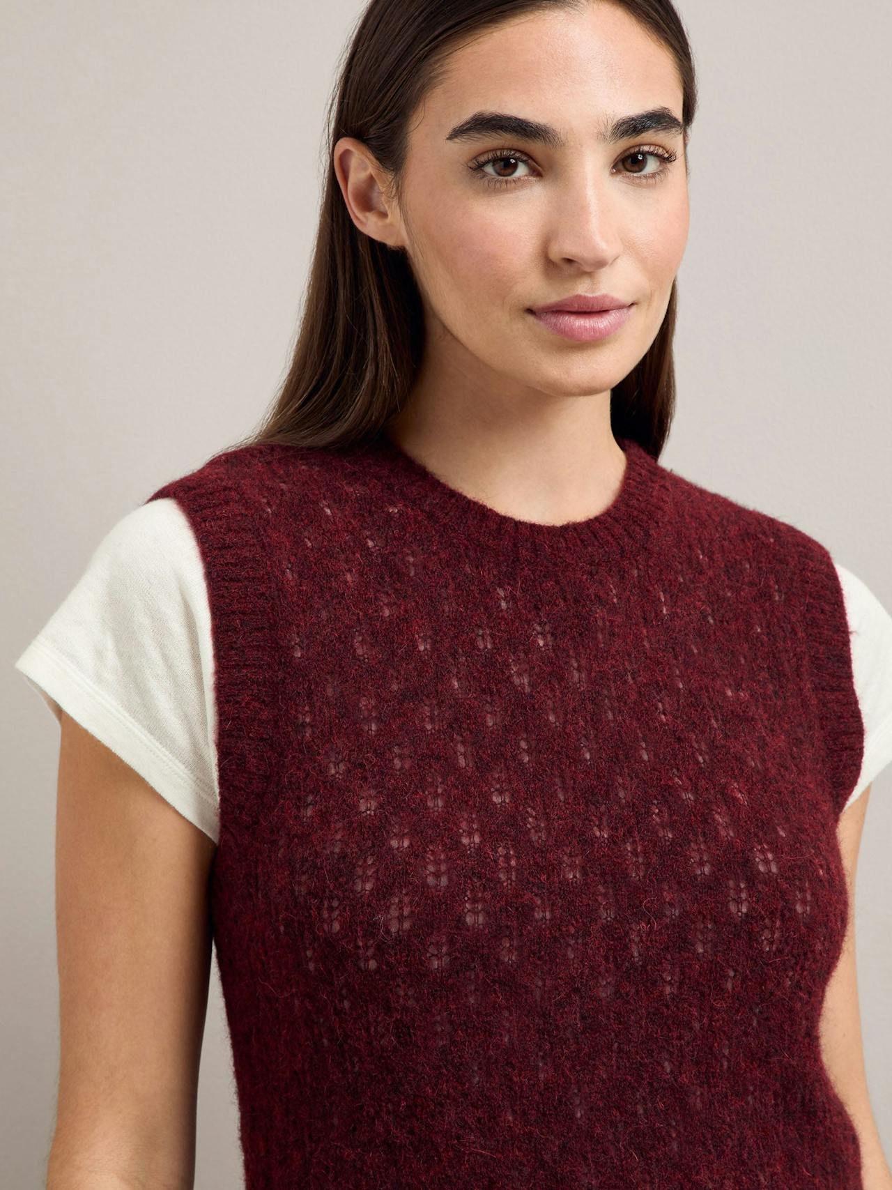 Burgundy Jeanette alpaca sleeveless jumper Knit Cefinn    - Collagerie