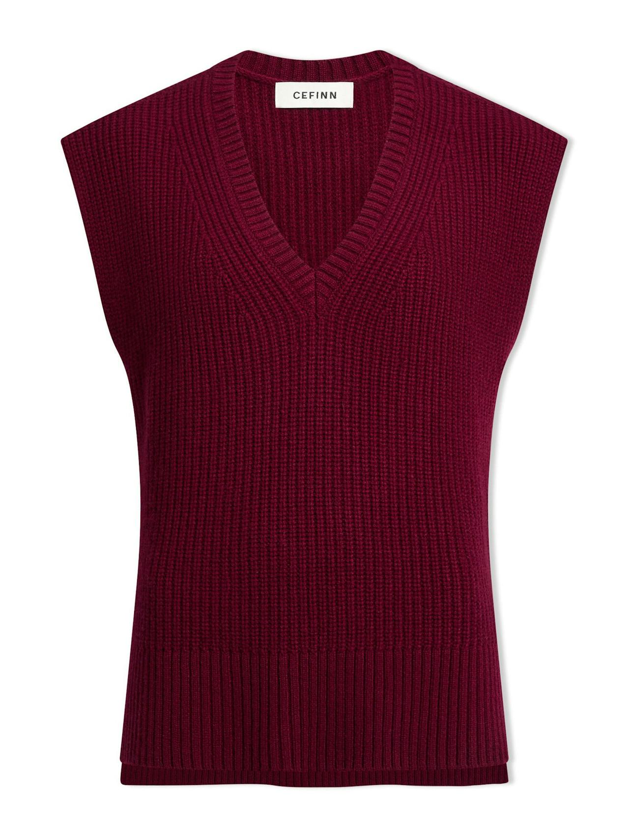 Burgundy Janice cashmere blend v neck sleeveless jumper Knit Cefinn    - Collagerie