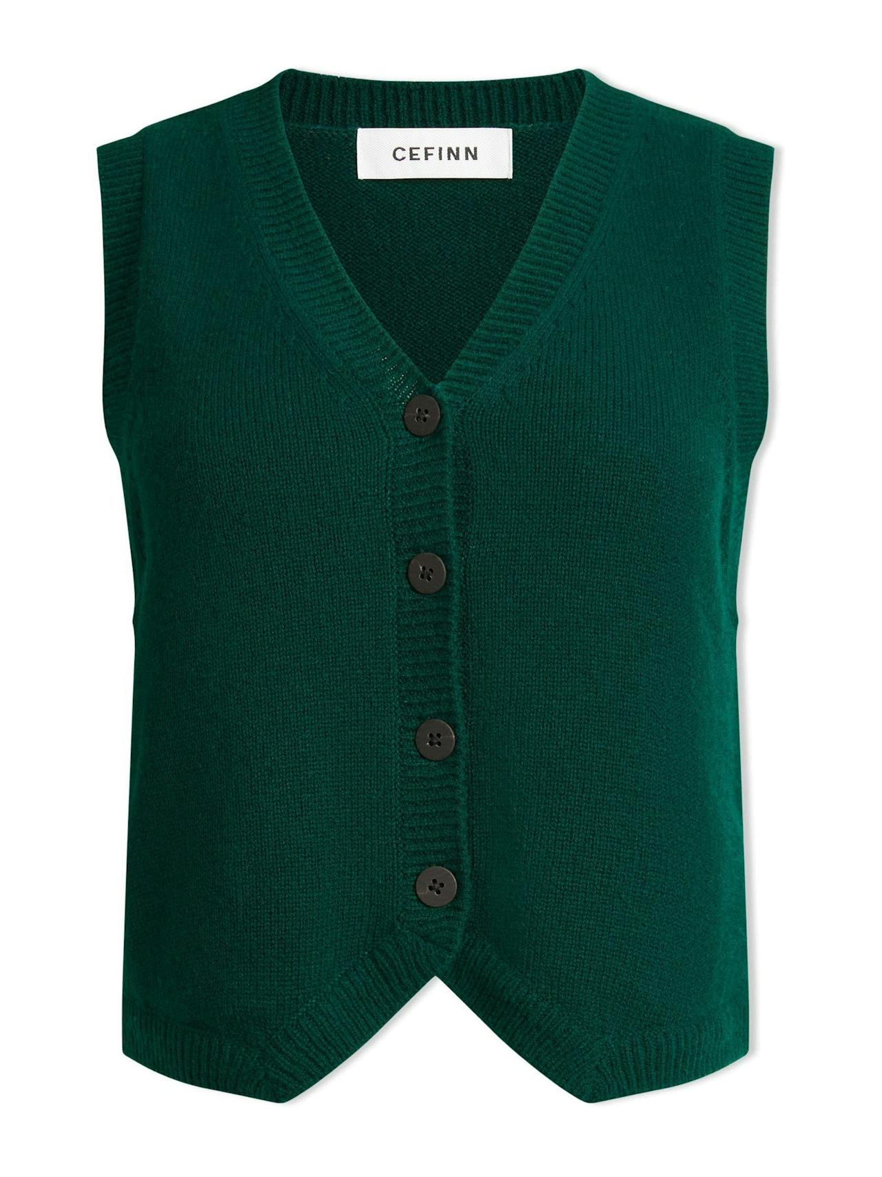 Dark green Wesley cashmere blend v neck waistcoat Knit Cefinn    - Collagerie