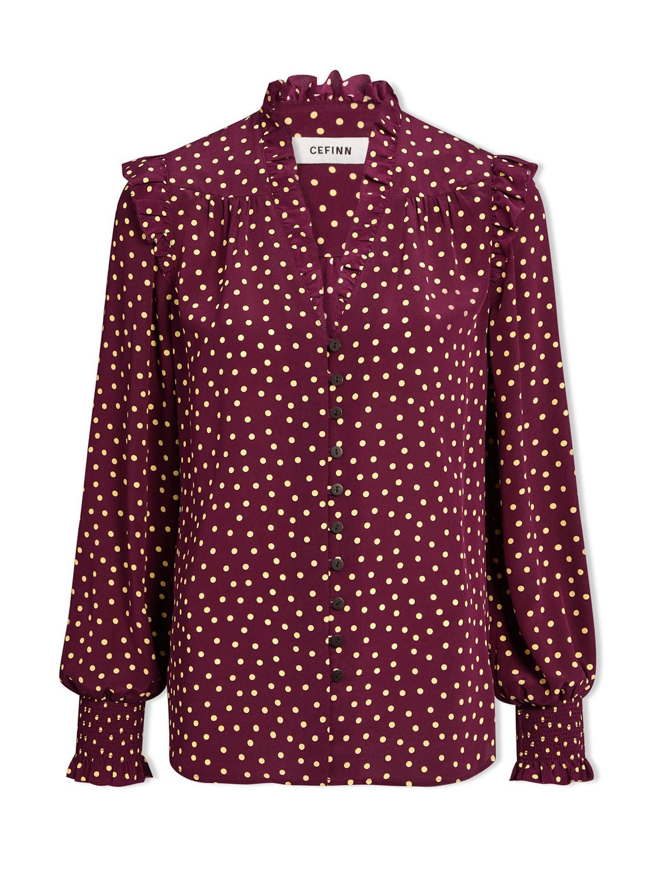 Burgundy gold polka dot print Stella silk shirt Shirt Cefinn    - Collagerie