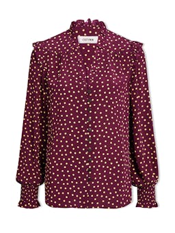 Burgundy gold polka dot print Stella silk shirt Shirt Cefinn    - Collagerie