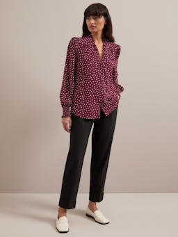 Burgundy gold polka dot print Stella silk shirt Shirt Cefinn    - Collagerie