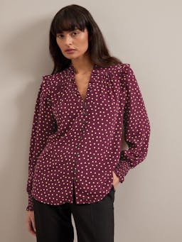 Burgundy gold polka dot print Stella silk shirt Shirt Cefinn    - Collagerie