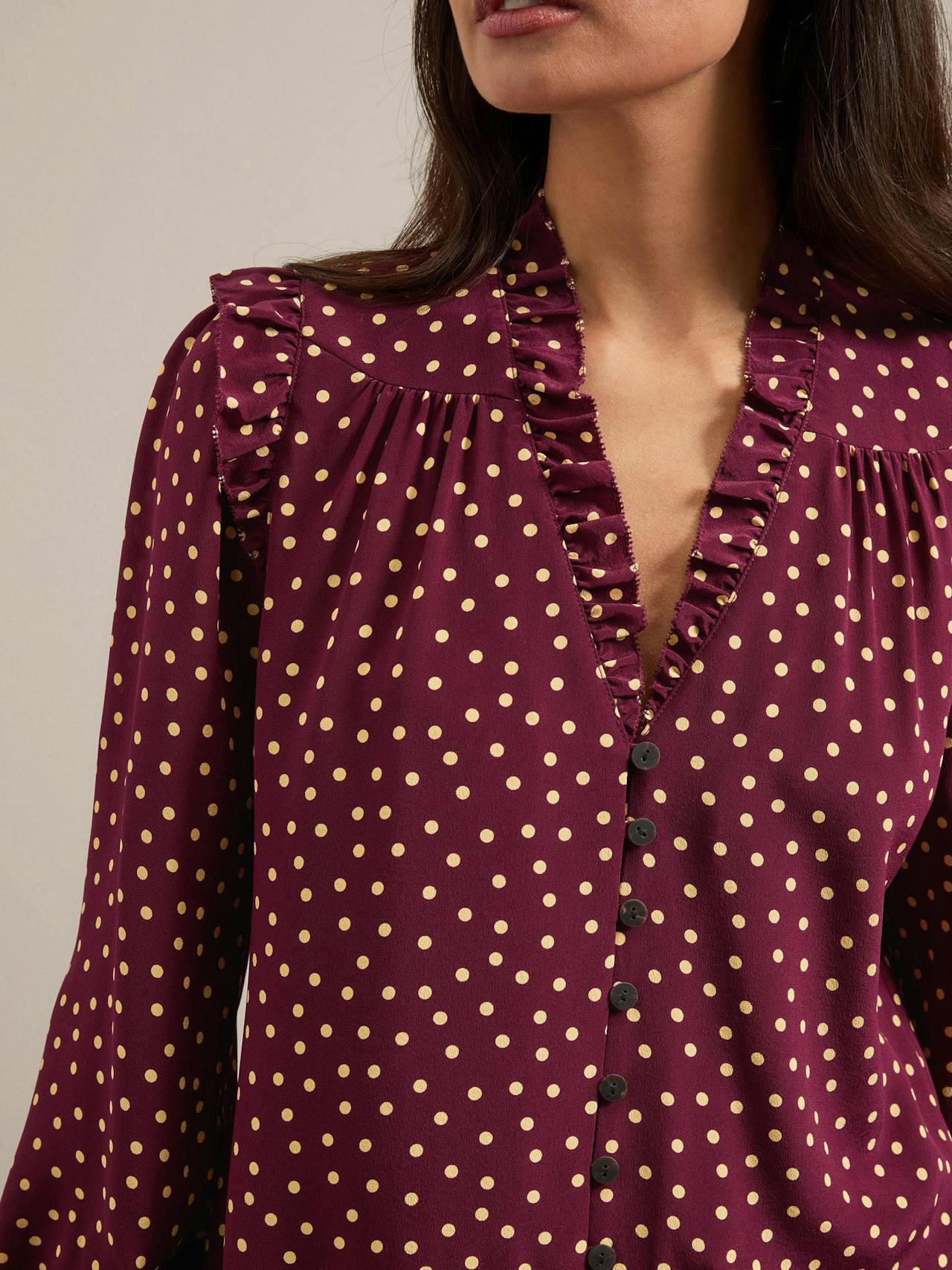 Burgundy gold polka dot print Stella silk shirt Shirt Cefinn    - Collagerie