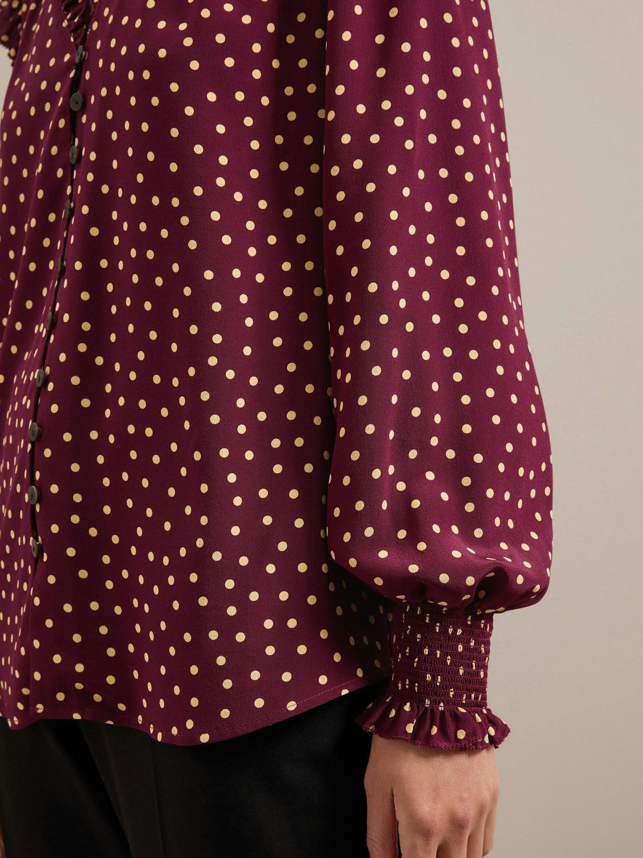 Burgundy gold polka dot print Stella silk shirt Shirt Cefinn    - Collagerie