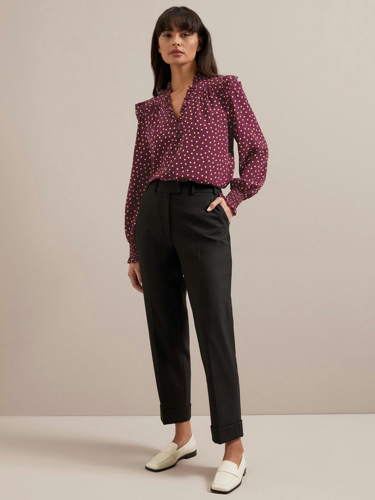 Burgundy gold polka dot print Stella silk shirt Shirt Cefinn    - Collagerie