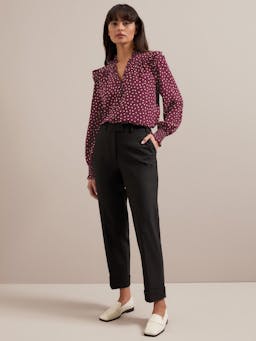 Burgundy gold polka dot print Stella silk shirt Shirt Cefinn    - Collagerie