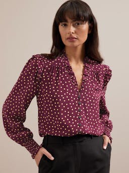 Burgundy gold polka dot print Stella silk shirt Shirt Cefinn    - Collagerie