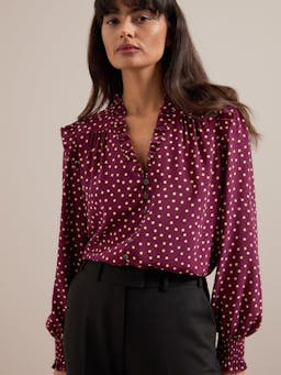 Burgundy gold polka dot print Stella silk shirt Shirt Cefinn    - Collagerie