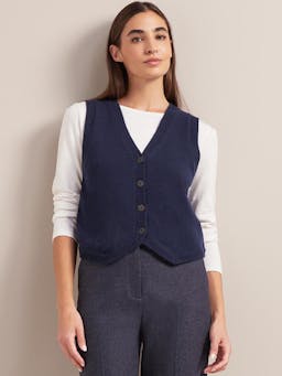 Navy Wesley cashmere blend v neck waistcoat Knit Cefinn    - Collagerie