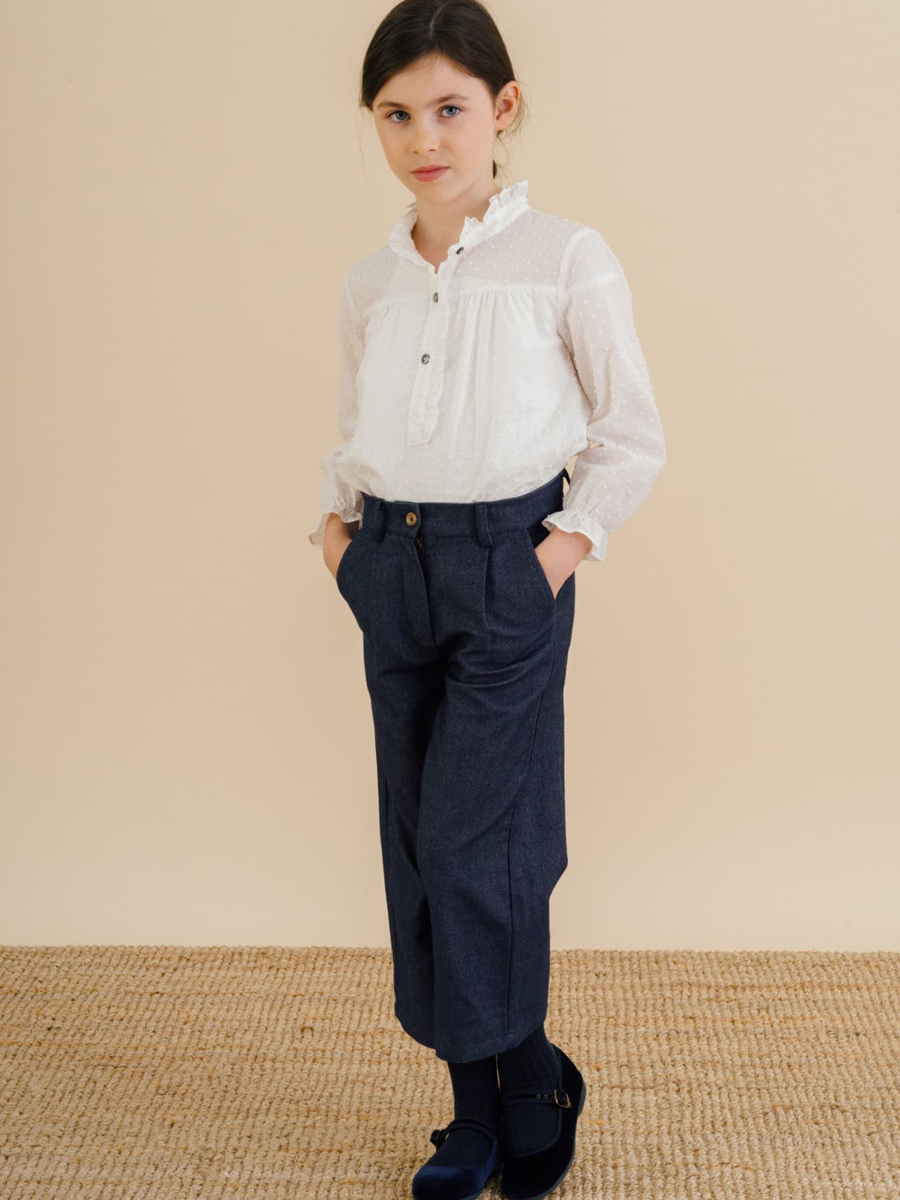 Navy twill Cyrilla trousers Child Clothing Amaia    - Collagerie