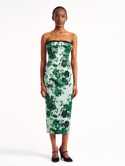 Green bouquet printed taffeta faille Adalina dress Clothing Emilia Wickstead    - Collagerie