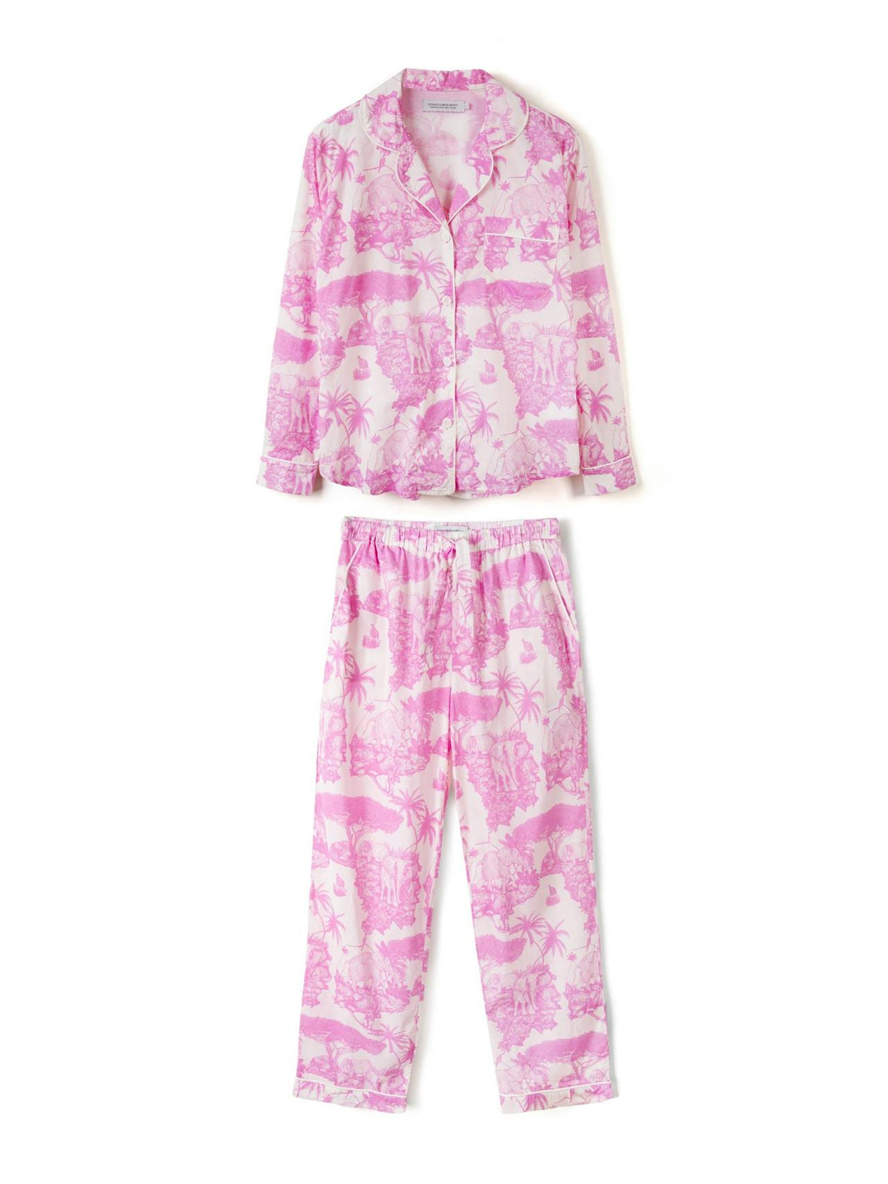 Long pyjama set loxodonta print pink