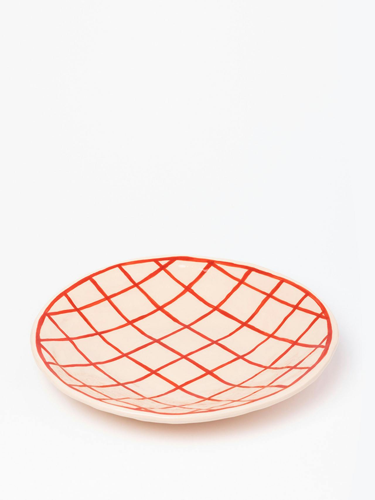 Red and pink check ceramic plate