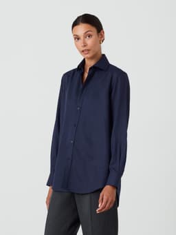 Navy blue tencel Boyfriend shirt Shirts With Nothing Underneath    - Collagerie