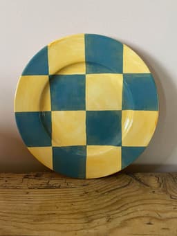 Big checkmate plate, yellow and turquoise  Silo Studio    - Collagerie